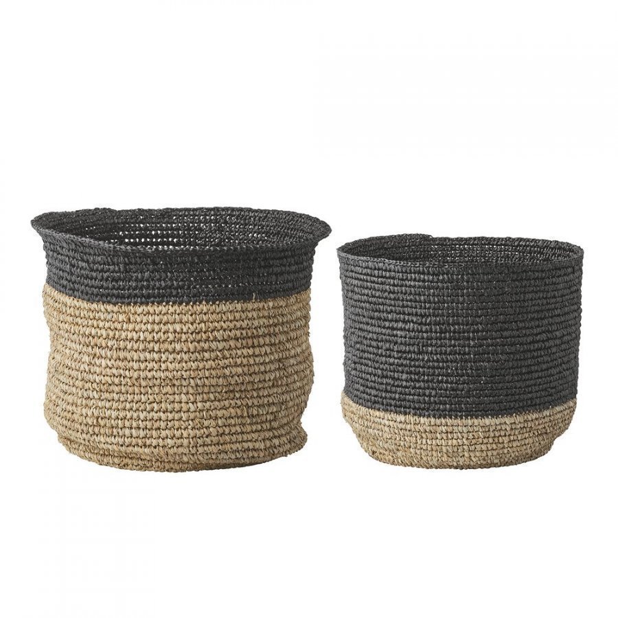 Bloomingville Raffia Kori 2-Pakkaus Natur/Mustaa