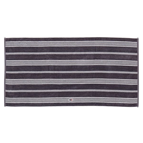 Lexington Striped Velour Pyyheliina Charcoal / Valkea 100x150 Cm