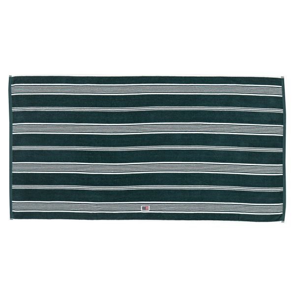 Lexington Striped Velour Pyyheliina Racing Green / Valkea 100x150 Cm