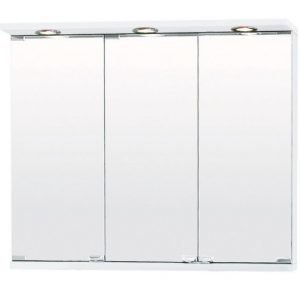 Peilikaappi suoralla LED-lipalla 2-os pistorasia 3 peiliä 75-90 cm valkoinen
