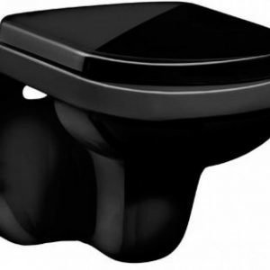 Seinä-WC-istuinpaketti Gustavsberg Musta Artic 4330 Ceramic Plus Soft close -kannella täydellinen toimitus krominen huuhtelupainike