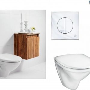 Seinä-WC-istuinpaketti Gustavsberg Nautic 5530 Ceramicplus täydellinen toimitus krominen huuhtelupainike