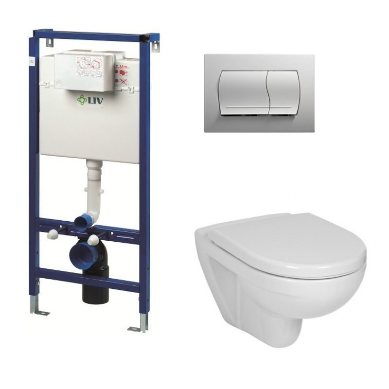 Seinä WC-istuinpaketti LIV FIX-530 valkoisella painikkeella ja Lyraplus istuimella sekä kannella