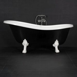 Tassuamme Victoria 167 750x1670 mm valumarmori musta/valkoinen jalat valkoiset